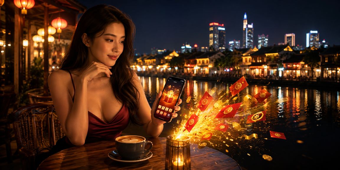 Khung cảnh thưởng thức cà phê và phong bao lì xì tại Hội An
